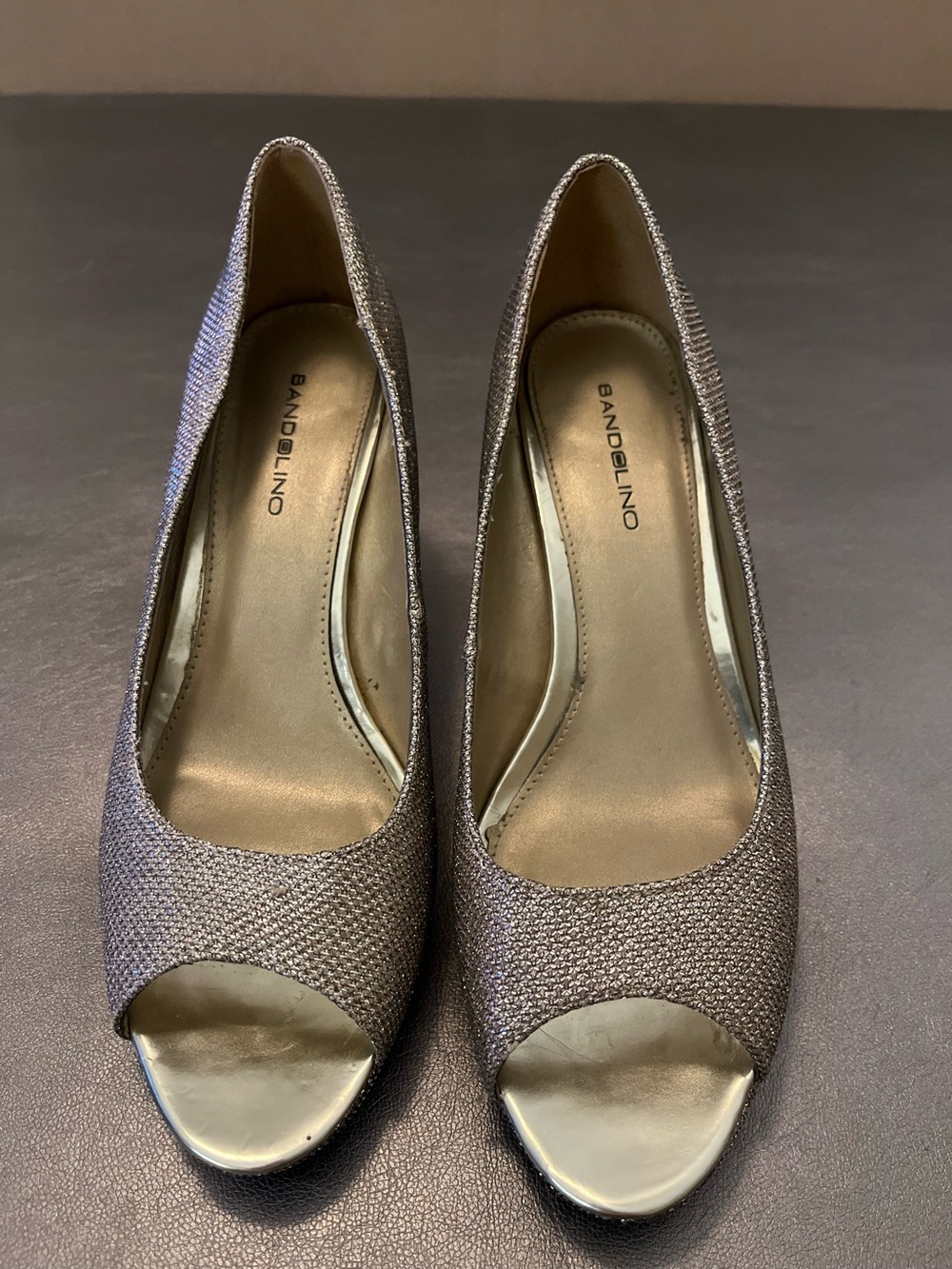 Bandolino Metallic Taupe Open-Toe Pumps